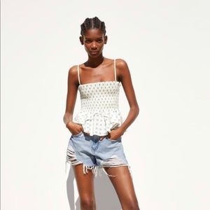 Blue polka dot top from Zara